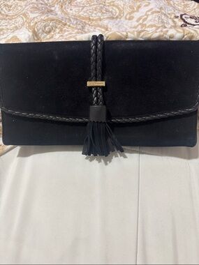 Black Suede Tassel Clutch by L.K.Bennett